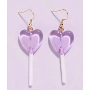 Brand New! Light Lavender Purple Heart Lollipop Earrings